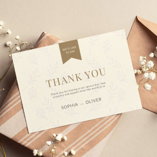 Golden romantic wedding olive branches thank you card