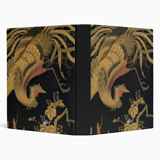 Golden Rooster Bird Japanese Classic Antique 3 Ring Binder (Background)