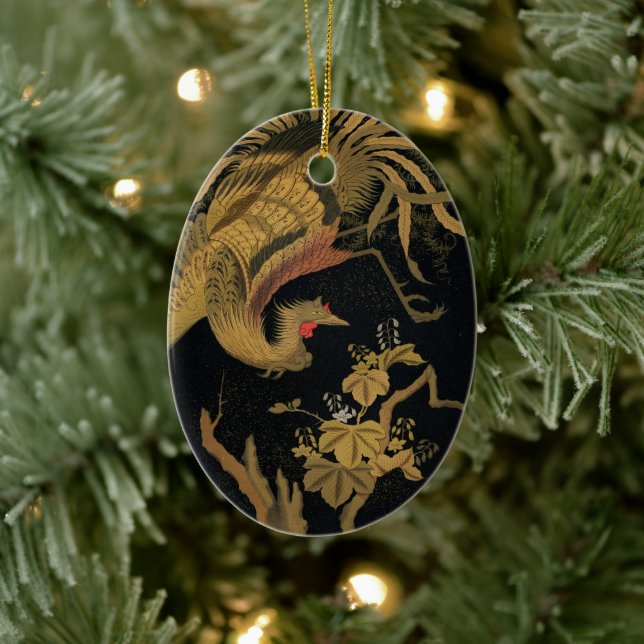 Golden Rooster Bird Japanese Classic Antique Ceramic Ornament (Tree)