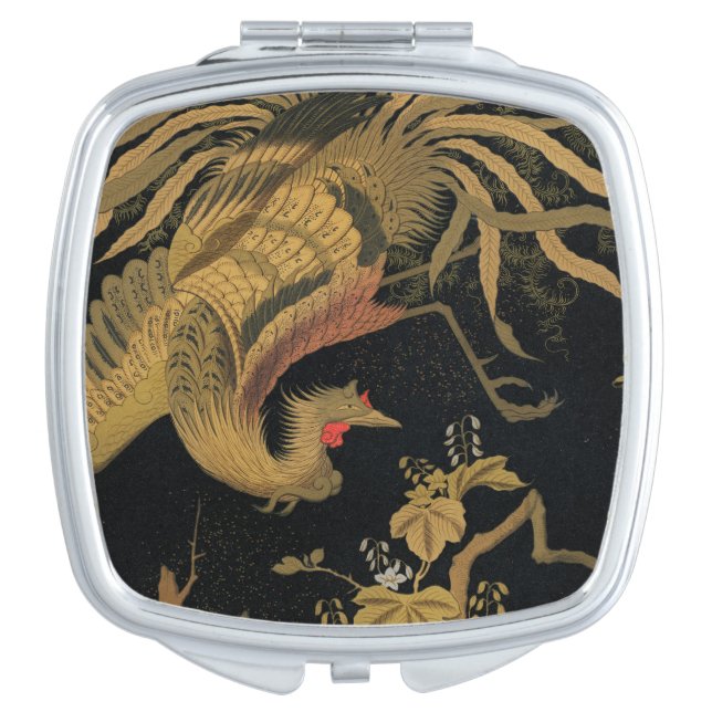 Golden Rooster Bird Japanese Classic Antique Compact Mirror (Front)
