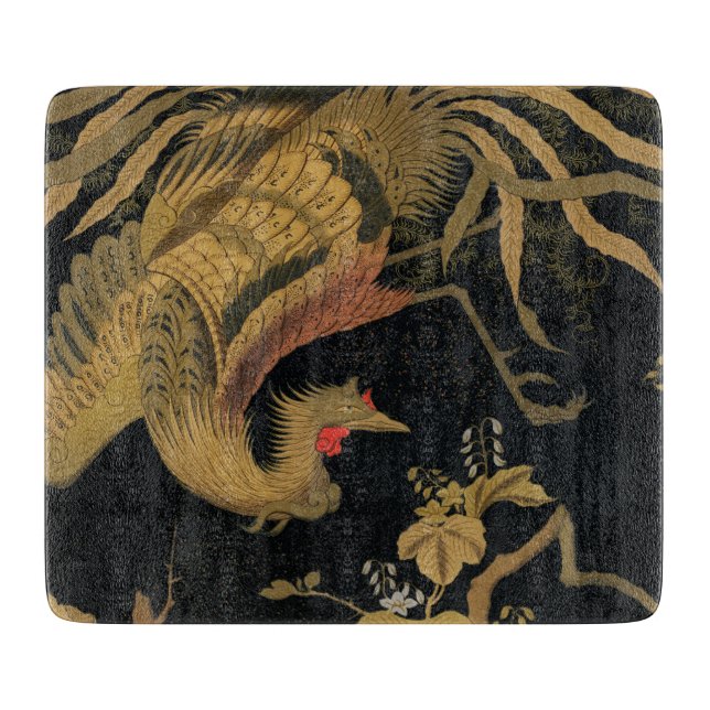 Golden Rooster Bird Japanese Classic Antique Cutting Board (Front)