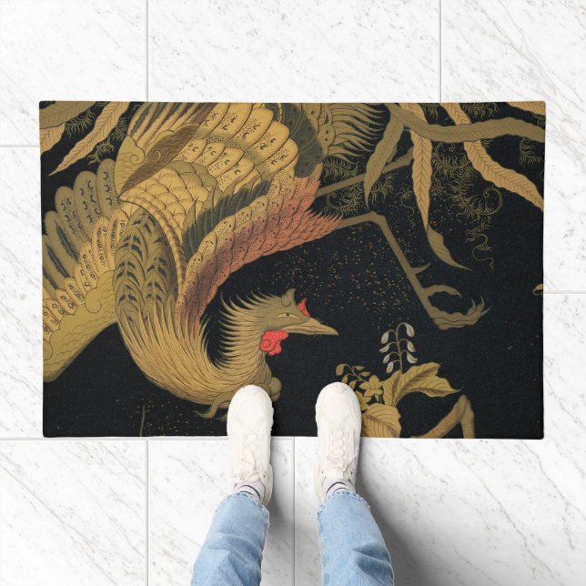 Golden Rooster Bird Japanese Classic Antique Doormat (Indoor)