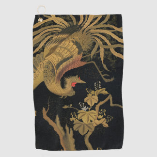 Golden Rooster Bird Japanese Classic Antique Golf Towel