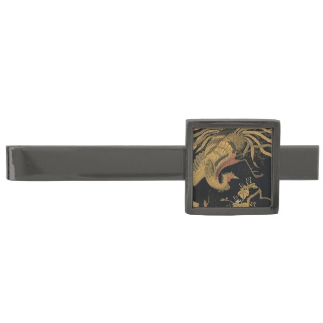 Golden Rooster Bird Japanese Classic Antique Gunmetal Finish Tie Bar (Front)