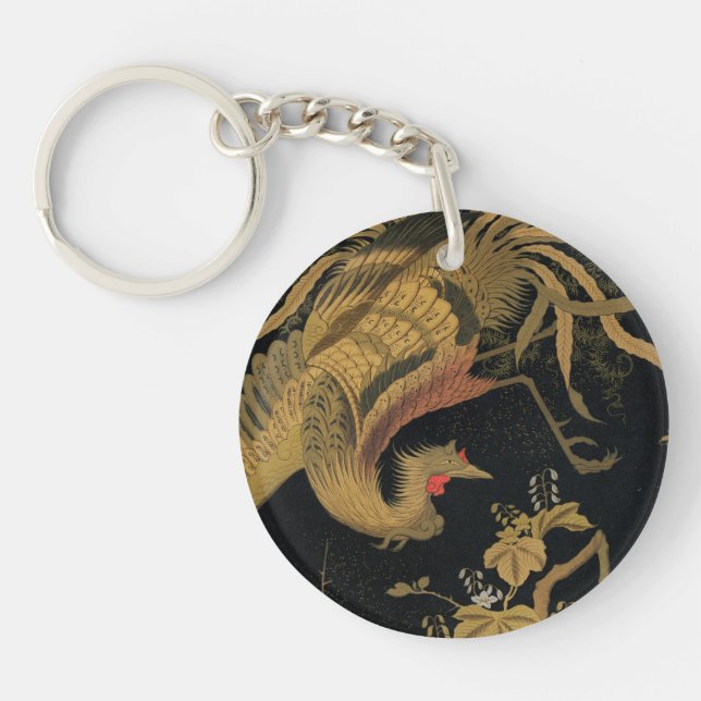 Golden Rooster Bird Japanese Classic Antique Keychain (Front)