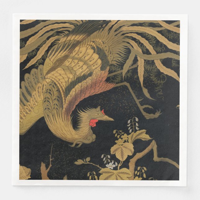 Golden Rooster Bird Japanese Classic Antique Paper Dinner Napkins (Front)