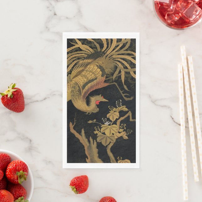 Golden Rooster Bird Japanese Classic Antique Paper Guest Towels (Insitu)