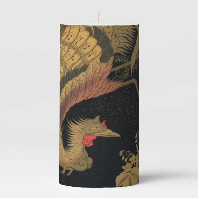 Golden Rooster Bird Japanese Classic Antique Pillar Candle (Front)