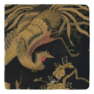 Golden Rooster Bird Japanese Classic Antique Trivet
