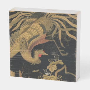 Golden Rooster Bird Japanese Classic Antique Wooden Box Sign