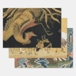 Golden Rooster Bird Japanese Classic Antique Wrapping Paper Sheets