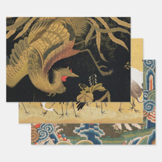 Golden Rooster Bird Japanese Classic Antique Wrapping Paper Sheets