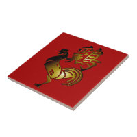 Golden Rooster Chinese Ideogram Zodiac Birthday Ti Ceramic Tile