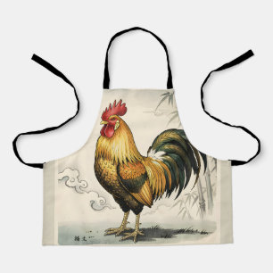 Golden rooster Japanese art Apron