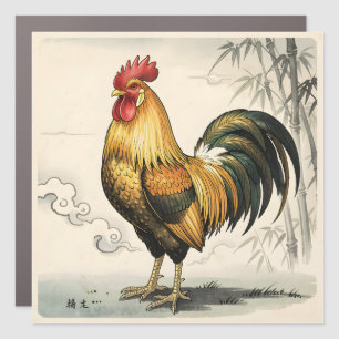 Golden rooster Japanese art Car Magnet