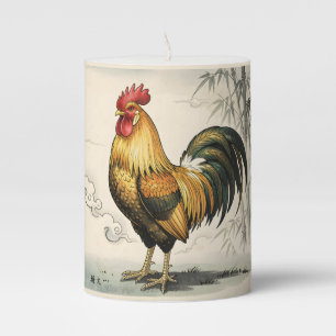 Golden rooster Japanese art Pillar Candle