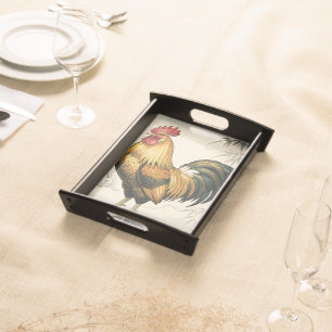 Golden rooster Japanese art Serving Tray