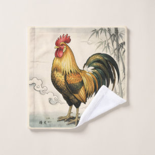 Golden rooster Japanese art Wash Cloth
