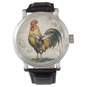 Golden rooster Japanese art Watch