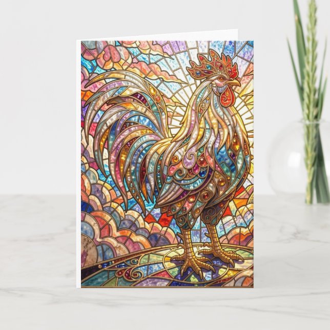 Golden Rooster of Light Crowing mosaic  Card (Front)