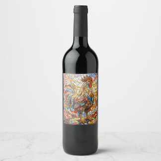 Golden Rooster of Light Crowing mosaic  Wine Label