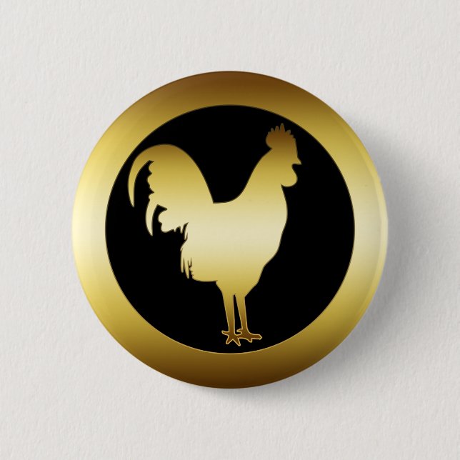 GOLDEN ROOSTER PINBACK BUTTON (Front)