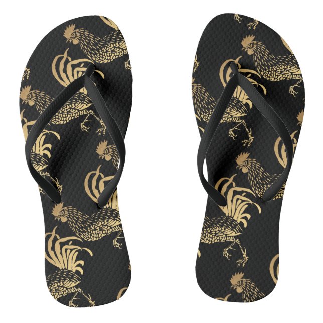 Golden Rooster Year 2017 Custom Black Flip Flop (Footbed)