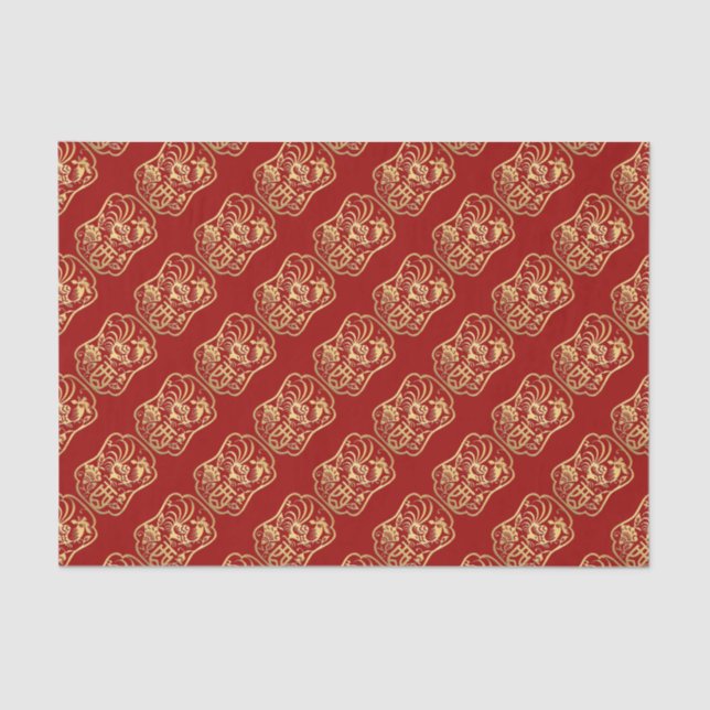 Golden Rooster Year 2017 Red Tissue Paper (Front)