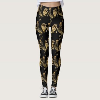 Golden Rooster Year Zodiac Birthday Black L2 Leggings by 2017_Year_of_Rooster at Zazzle