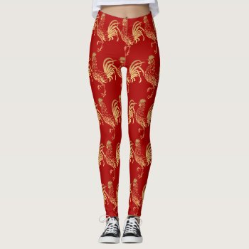Golden Roosters Year 2017 Red Leggings by 2017_Year_of_Rooster at Zazzle