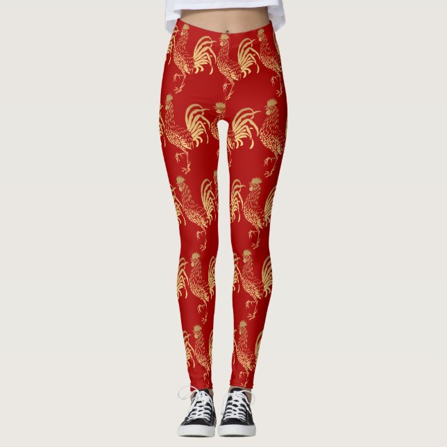 Golden Roosters Year 2017 Red Leggings (Front)
