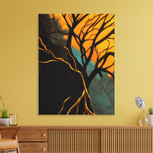 Golden Roots and Twilight Tree Canvas Print
