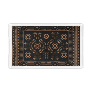 Golden Roots: Black & Tribal Moroccan Elegance Acrylic Tray