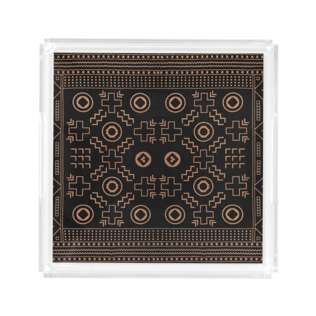 Golden Roots: Black & Tribal Moroccan Elegance Acrylic Tray (Front)