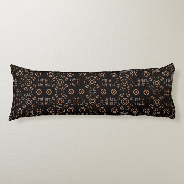 Golden Roots: Black & Tribal Moroccan Elegance Body Pillow (Front)