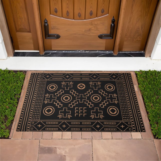 Golden Roots: Black & Tribal Moroccan Elegance Doormat (Outdoor)