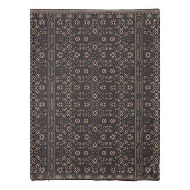 Golden Roots: Black & Tribal Moroccan Elegance Duvet Cover (Back)