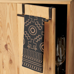 Golden Roots: Black & Tribal Moroccan Elegance Kitchen Towel