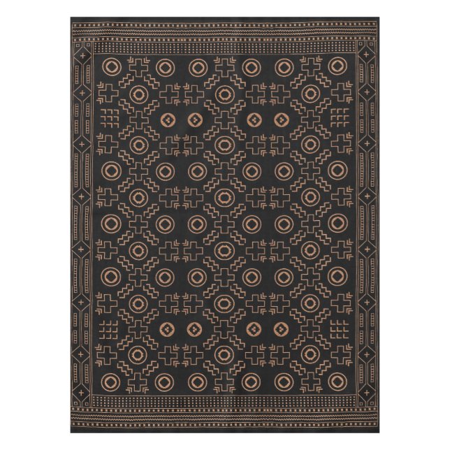Golden Roots: Black & Tribal Moroccan Elegance Tablecloth (Front)