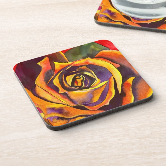Golden Rose Art Beverage Coaster (Left Side)