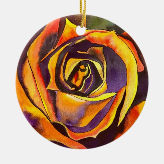Golden Rose Art Ceramic Ornament (Front)