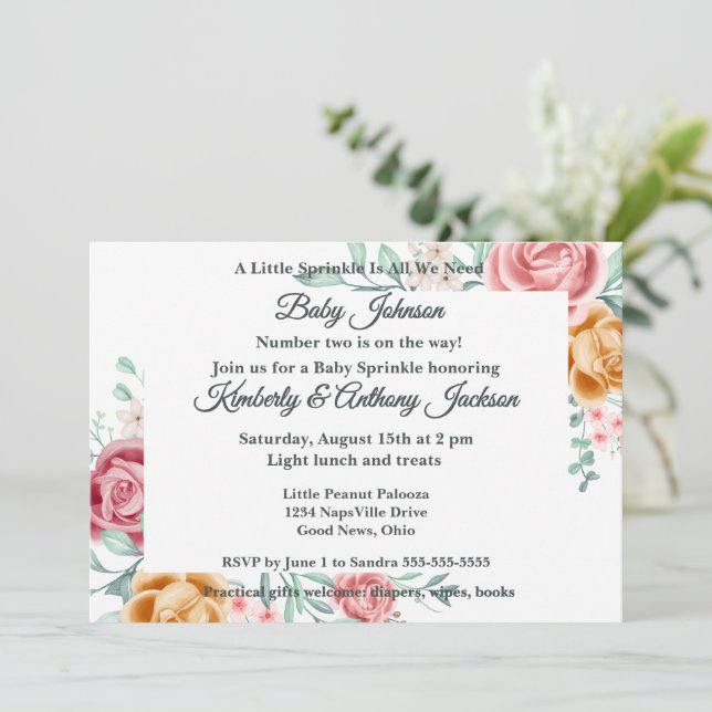 Golden Rose Baby Sprinkle Invitation (Standing Front)