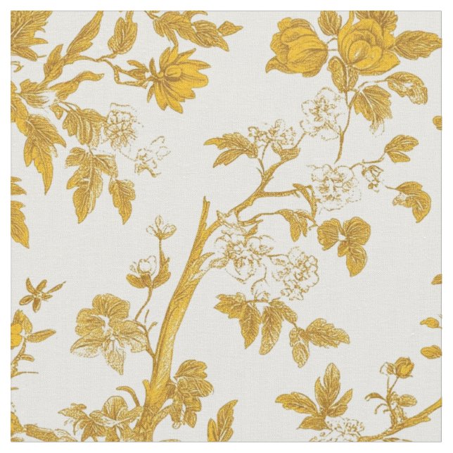 Golden Rose Branches Fabric (Close Up)