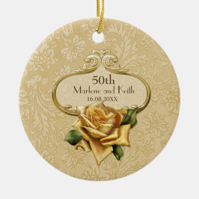 Golden Rose Damask 50th Wedding A Ceramic Ornament (Front)