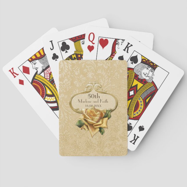 Golden Rose Damask 50th Wedding A Poker Cards (Back)