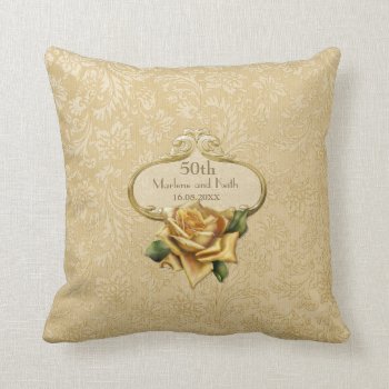 Golden Rose Damask 50th Wedding Anniversary Pillow by SpiceTree_Weddings at Zazzle