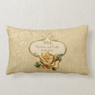 Golden Rose Damask 50th Wedding Anniversary Pillow