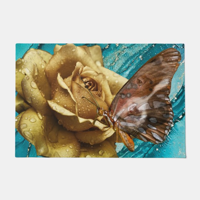 Golden Rose Dog Wings Butterfly Wings Doormat (Front)