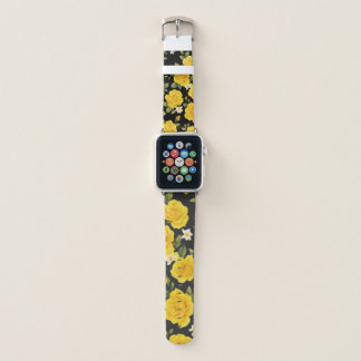 Golden Rose Elegance on Black Apple Watch Band