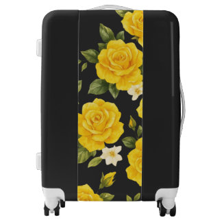 Golden Rose Elegance on Black Luggage